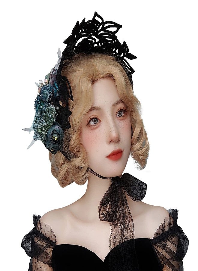 Ylucky Lolita Headband Victorian Bonnet Hat Halloween Cosplay Gothic Maid Lace Hair Accessory Hair Hoop Tea Party Sun Hat - Image 1